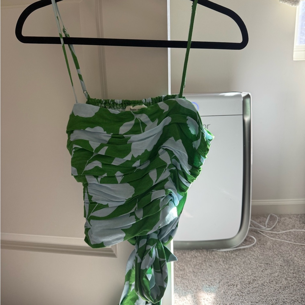 Kate Spade Green and White Ruched Top never worn
